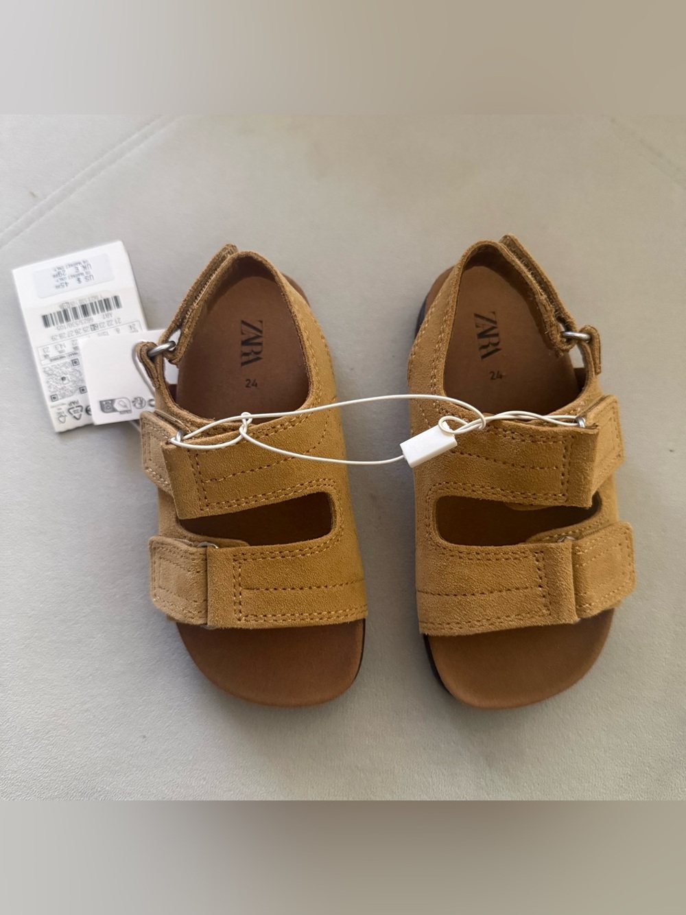 ZARA Kids Tan Suede Double-Strap Sandals